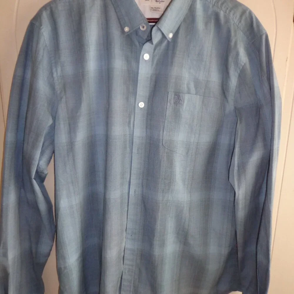 NWOT An Original Penguin by Munsingwear Button Down Blue Plaid Shirt XL/TG/EG - Picture 10 of 14